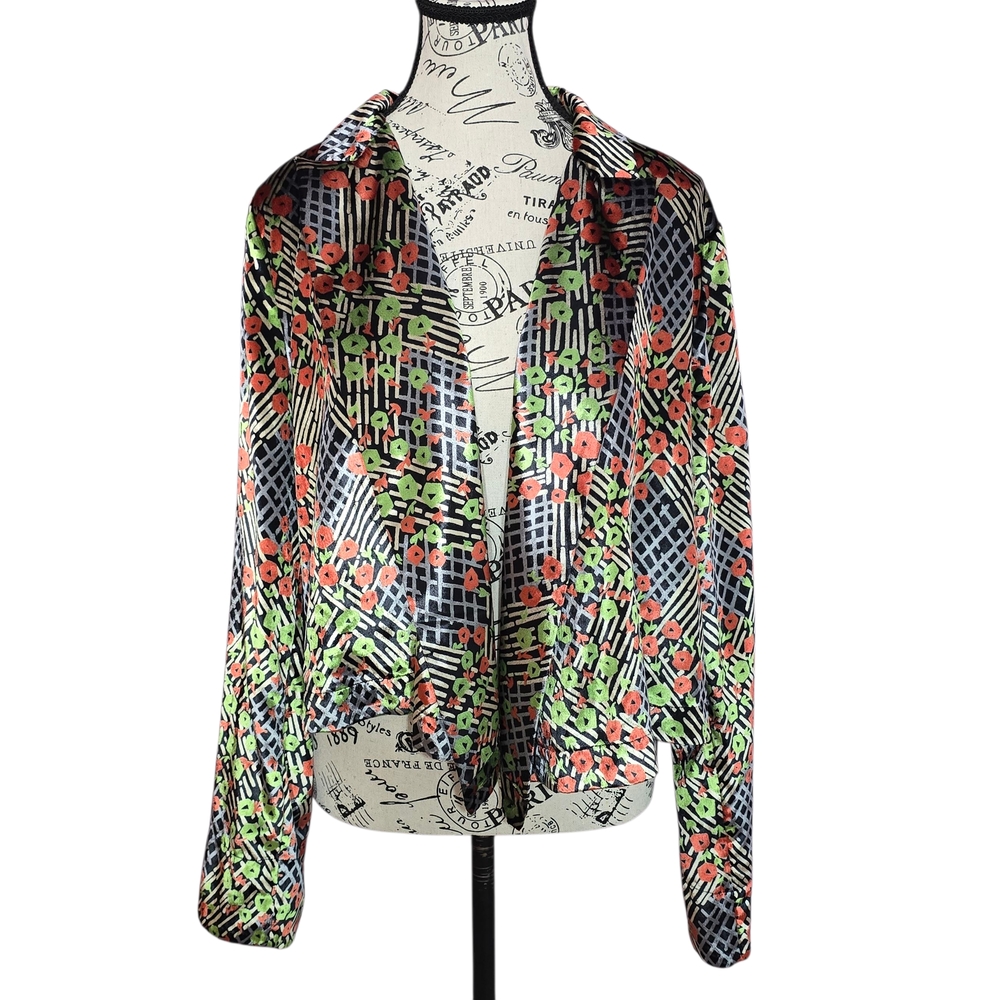 Anthropologie Velvet Floral Open Front Cardigan Blazer  M
